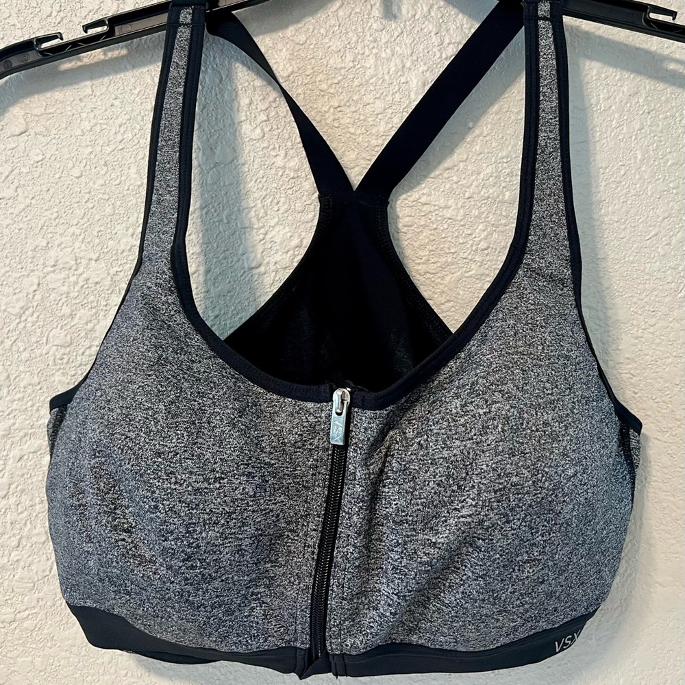 Victoria's Secret Sport Gray and Black Front Open Sports Bra with Underwire Bra